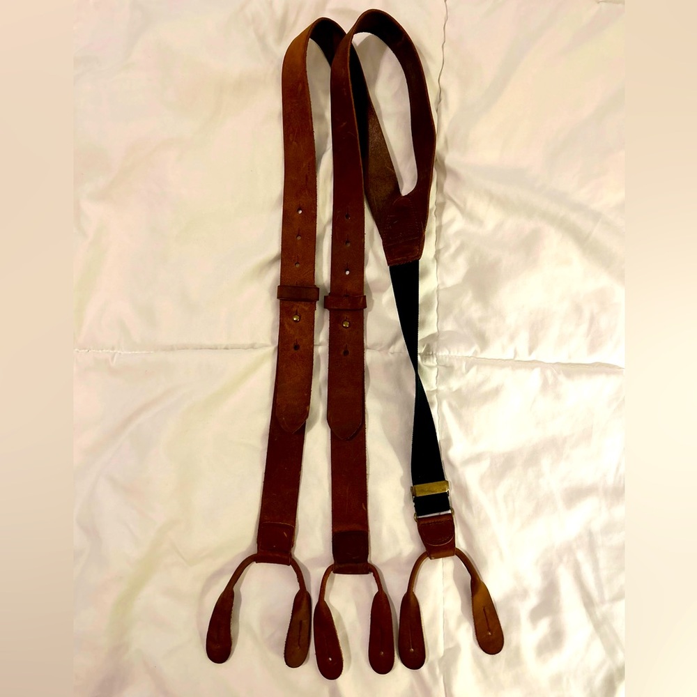 Vintage Brown Leather Suspenders for Men with Button Straps